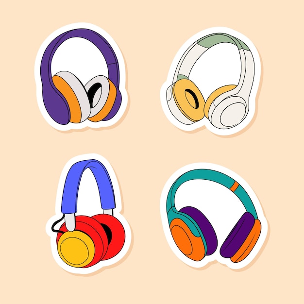 Vecteur ensemble d'illustration d'écouteurs colorés dessinés à la main
