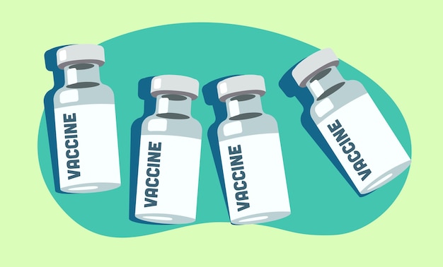 Ensemble D'illustration De Flacons De Vaccin Concept De Vaccination Ampoules Médicales Sur Fond Vert Blob