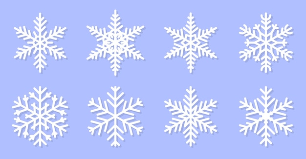 Ensemble D'illustration De Flocons De Neige; Décoration De Noël.