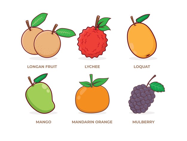 Ensemble D'illustration De Fruits Tropicaux