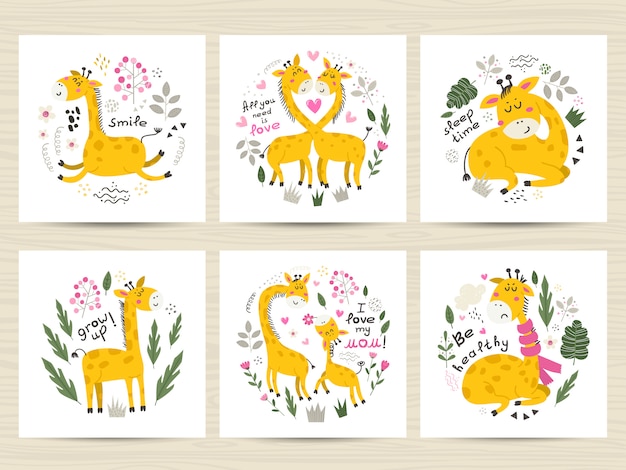 Ensemble D'illustration Avec Des Girafes Mignons.