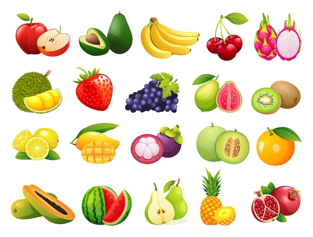 Ensemble d'illustration d'icônes de fruits frais