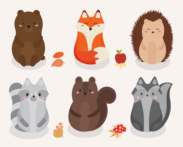 Ensemble d&#39;illustration mignonne d&#39;animaux de la forêt.