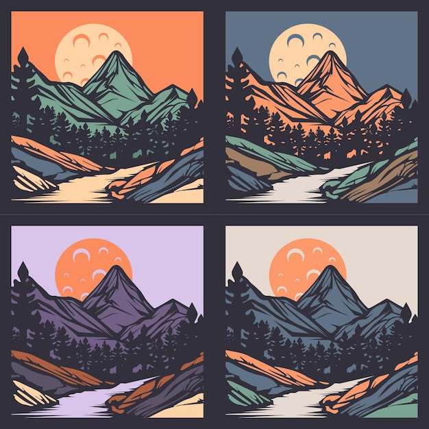 Vecteur ensemble d'illustration de paysage de montagne