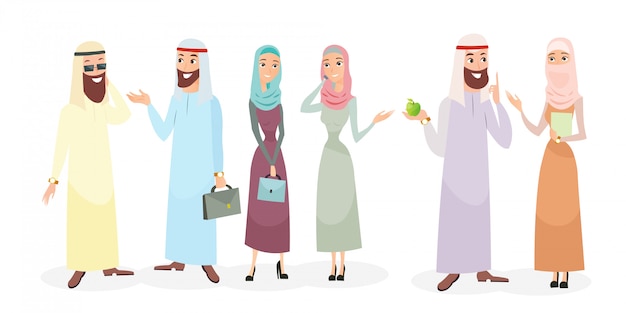 ensemble d'illustration de personnages de gens d'affaires arabes dans des poses différentes.