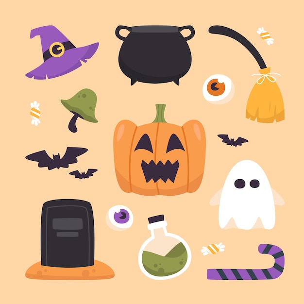 ensemble d'illustration plate de citrouille d'Halloween en arrière-plan