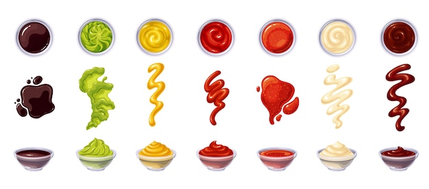 Ensemble d'illustration de sauces dans des bols
