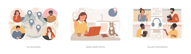 Ensemble d'illustration de vecteur de concept isolé de travail à distance
