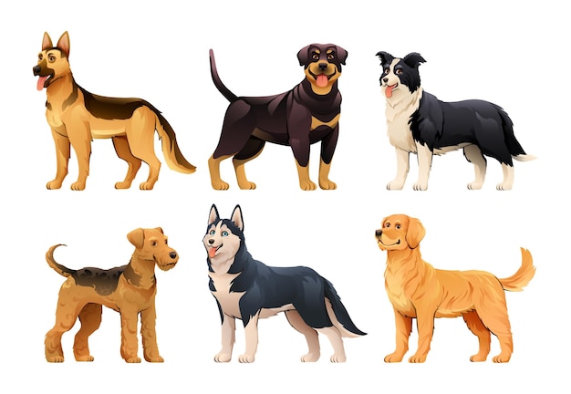 Ensemble D'illustration Vectorielle De Différentes Races De Chiens