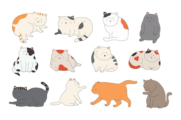 Ensemble D'illustration Vectorielle D'icône De Chats Mignons