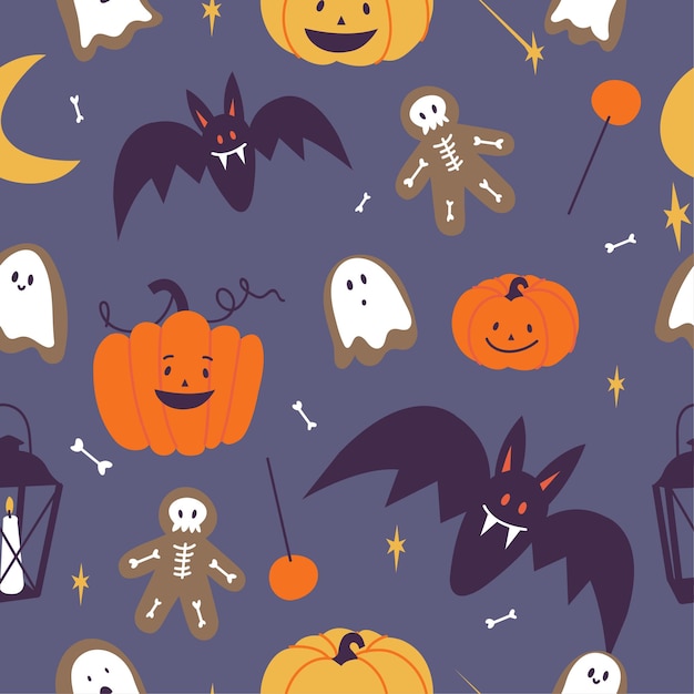 Ensemble d'illustration vectorielle d'icônes linéaires pour Happy Halloween. Trick or Treat symbole. Arrière-plan ou modèle sans couture.