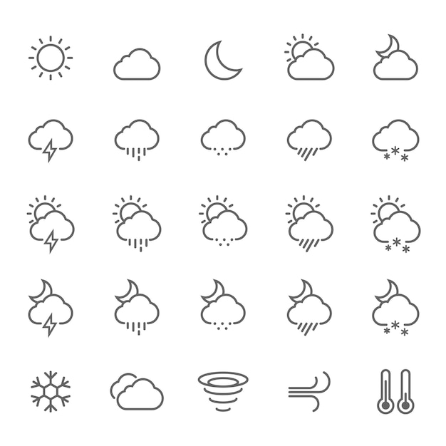Ensemble d'illustration vectorielle de la météo de contour et de l'icône de prévision