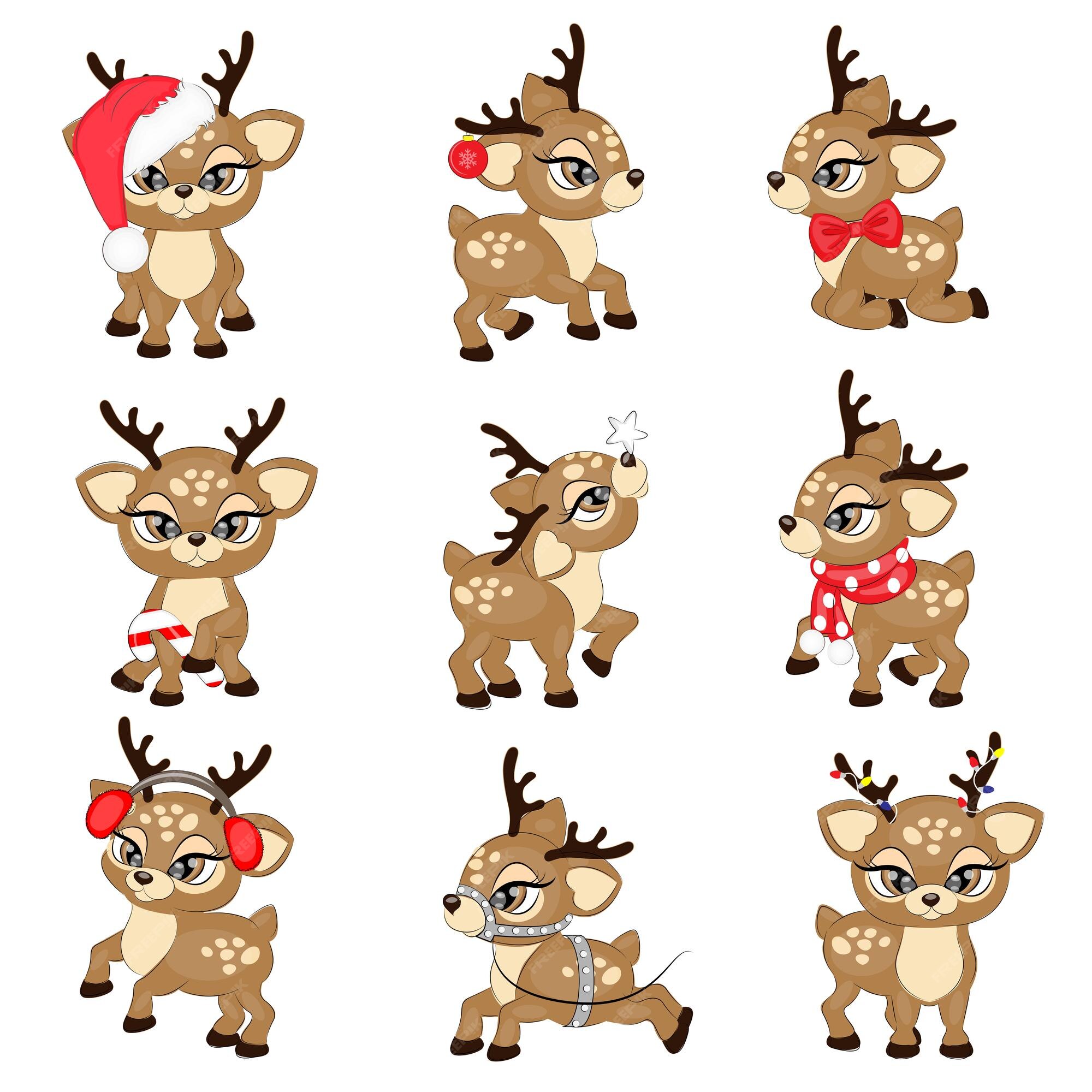 Ensemble D'illustration Vectorielle De Noël Renne Mignon Vecteur Premium