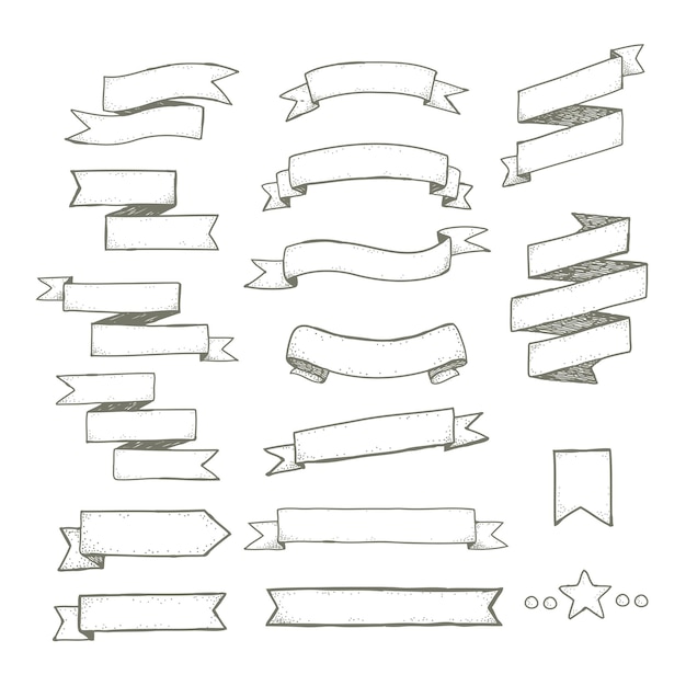 Ensemble d'illustration vectorielle ruban dessinés à la main isolé sur blanc