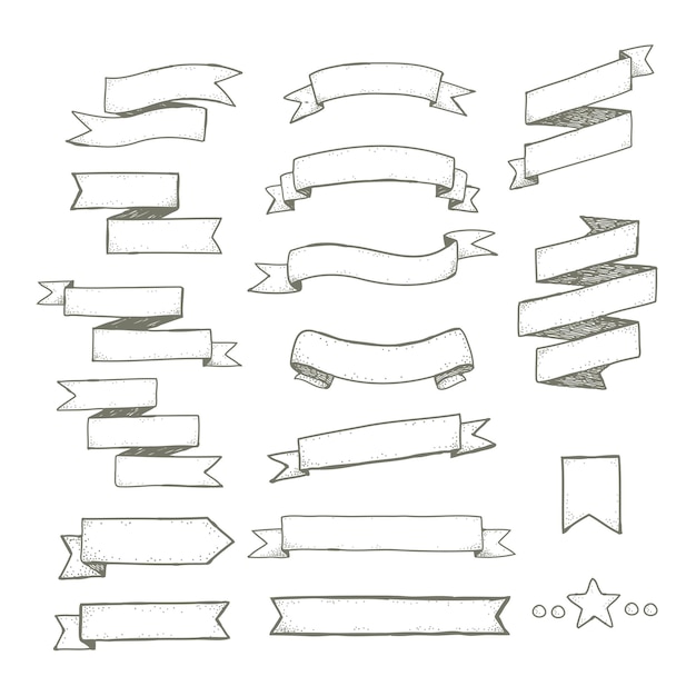 Vecteur ensemble d'illustration vectorielle ruban dessinés à la main isolé sur blanc