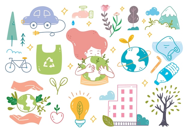 Ensemble d'illustration vectorielle Save Our Planet Concept Doodle