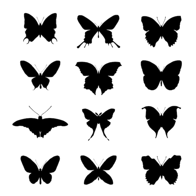 Ensemble d'illustration vectorielle de silhouette de papillons différents