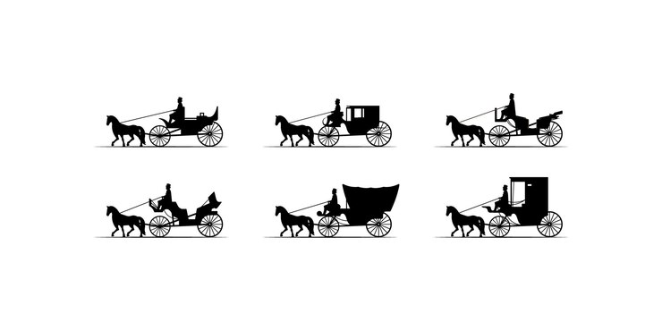 Ensemble d'illustration vectorielle de silhouette de style ancien de calèche de vecteur