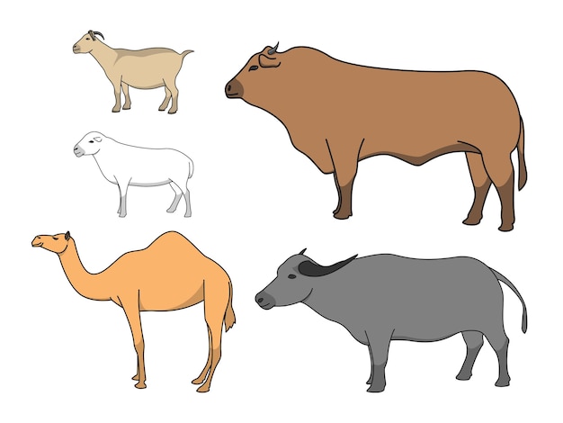 Ensemble d'illustrations d'animaux de ferme pour qurbani