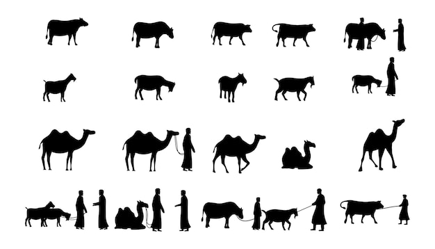 Vecteur ensemble d'illustrations d'animaux sacrificiels silhouette