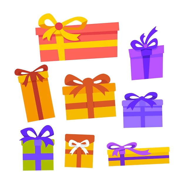 Un ensemble d'illustrations de boîtes à cadeaux plates
