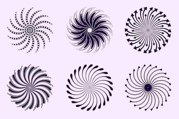 Ensemble d'illustrations de cercle plat en spirale