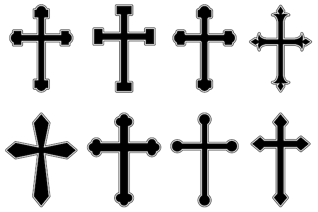 Ensemble d'illustrations de croix religieuses chrétiennes Élément de conception pour infographie emblème signe affiche bannière de voiture Illustration vectorielle