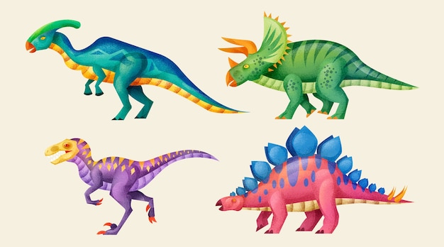 Vecteur ensemble d'illustrations de dinosaures réalistes