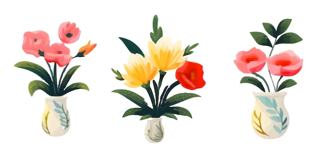 Vecteur ensemble d'illustrations d'éléments de vase à fleurs