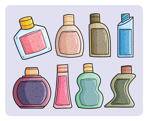 Vecteur ensemble d'illustrations d'emballage de bouteilles de parfum drôle