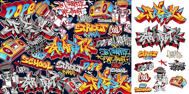 Ensemble d'illustrations de graffitis vectoriels pour autocollant ou impressions