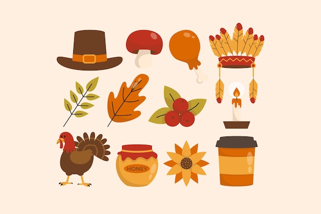 Ensemble D'illustrations D'icônes Pour La Décoration De Thanksgiving