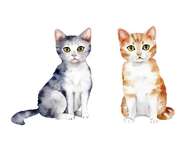 Ensemble d'illustrations isolées à l'aquarelle de chatons mignons