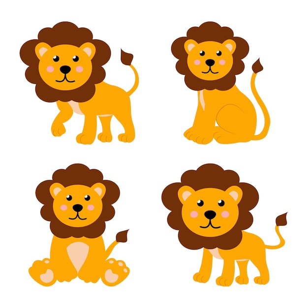 Ensemble d'illustrations de lions mignons