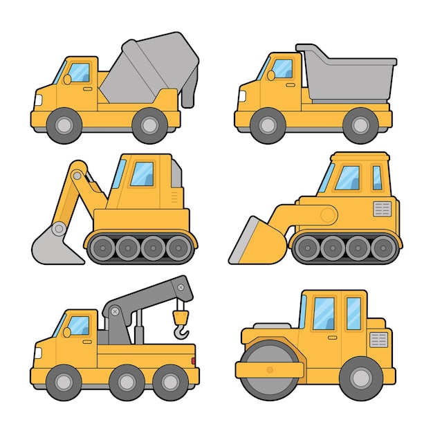 Vecteur ensemble d'illustrations de machines lourdes de construction