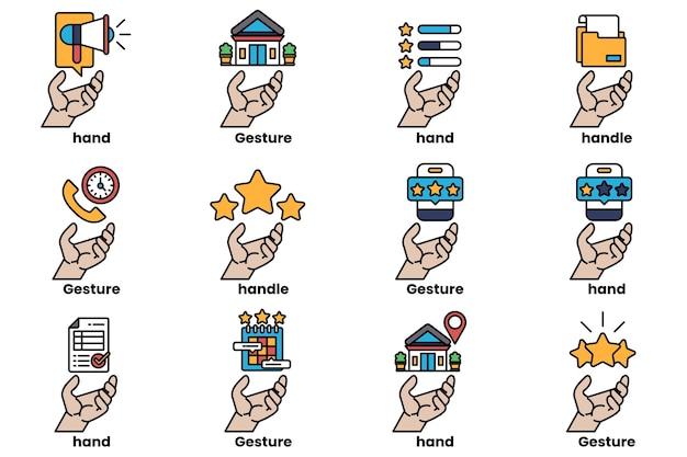 Un ensemble d'illustrations de mains et d'objets dans le style de l'art linéaire