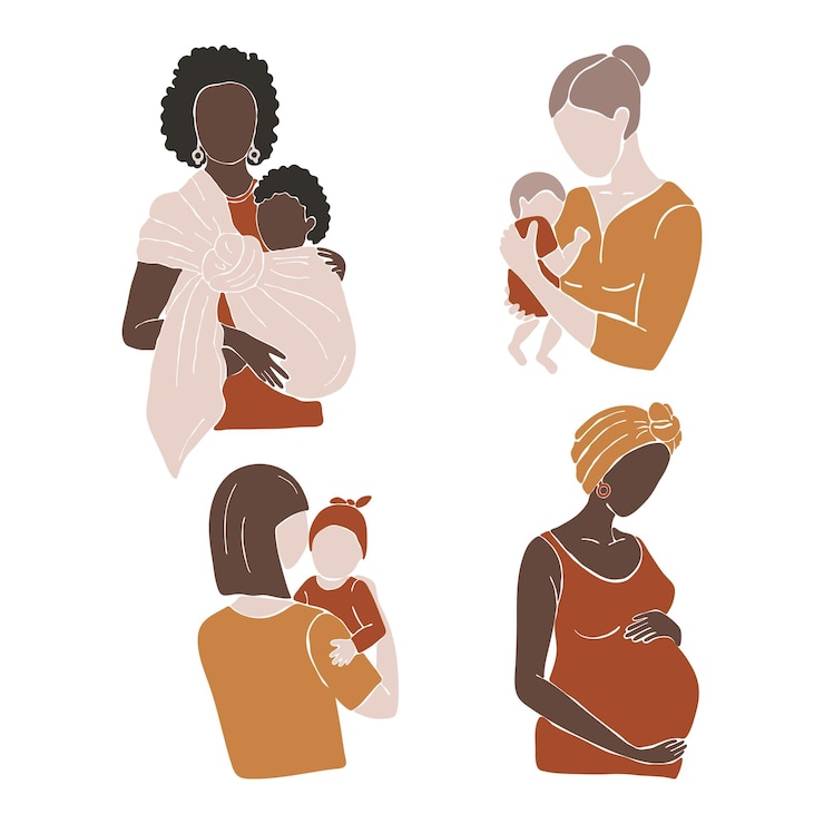 Vecteur ensemble d'illustrations mère et bébé