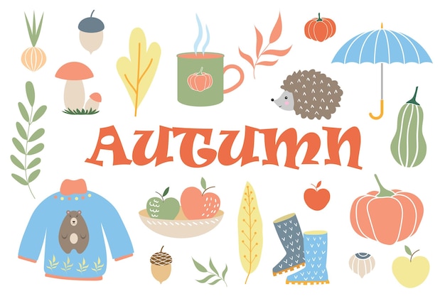 Un Ensemble D'illustrations Mignonnes Sur Le Thème De L'automne