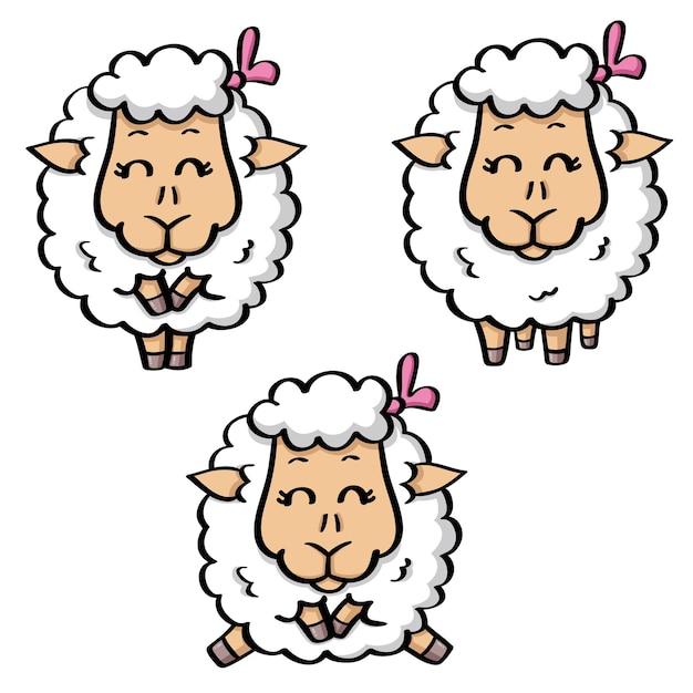 Vecteur ensemble d'illustrations de moutons de dessin animé