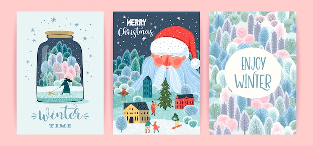 Ensemble D'illustrations De Noël Et Bonne Année. Modèles.