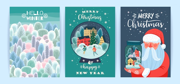 Ensemble D'illustrations De Noël Et Bonne Année. Modèles.