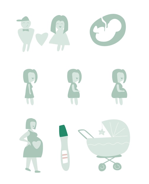 Vecteur ensemble d'illustrations de la parentalité et de la fertilité dans cet ensemble de vecteurs de conception plate capturant des icônes joyeuses