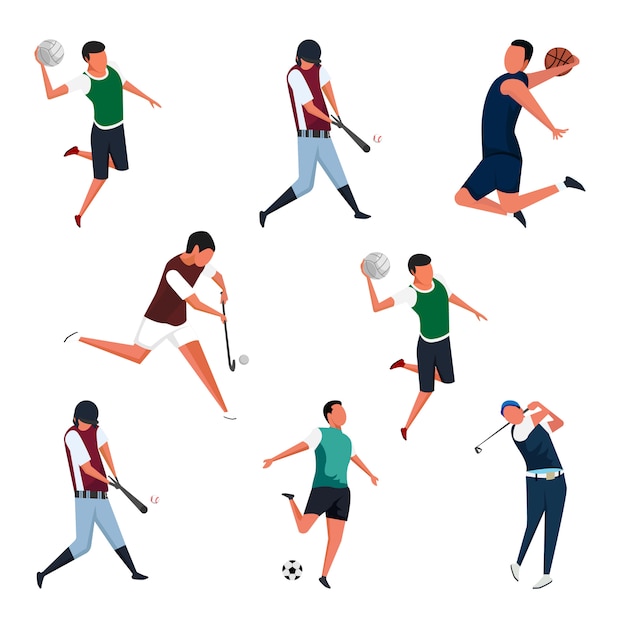 Vecteur ensemble d'illustrations de personnages d'activités sportives