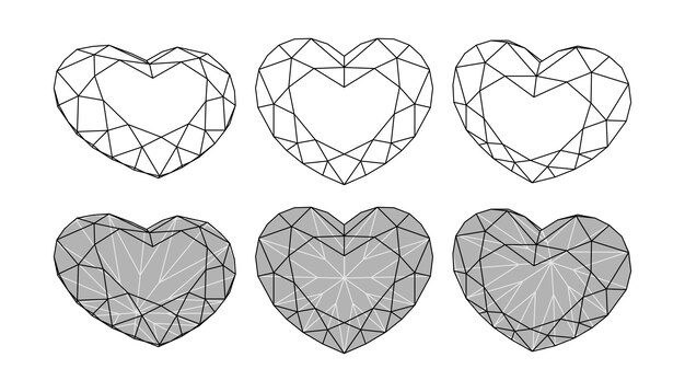 Vecteur un ensemble d'illustrations de pierres précieuses isolées en forme de cœur