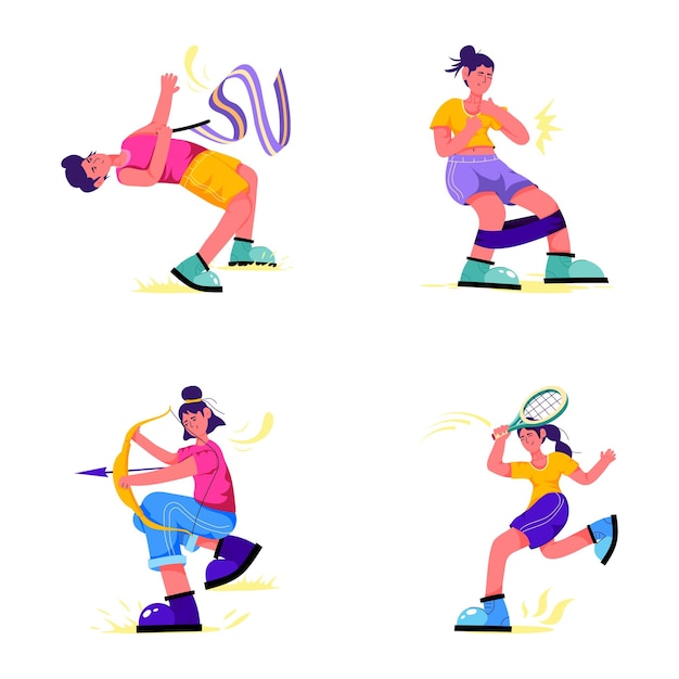 Vecteur ensemble d'illustrations plates d'athlètes sportifs