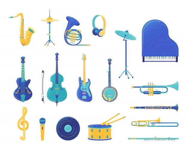 Ensemble d'illustrations plates d'instruments de musique