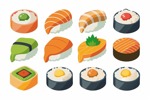 un ensemble d'illustrations de sushis et de sushis