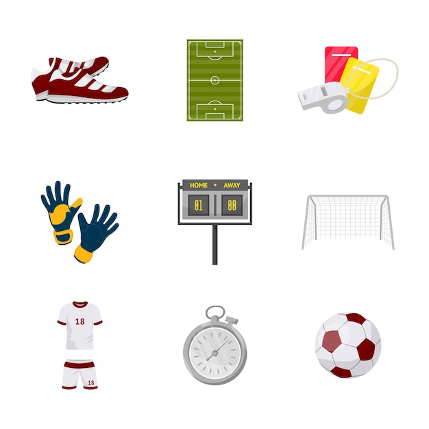 Ensemble D'illustrations De Symboles De Football Gants De Gardien De But Uniforme De Joueur Et Chaussures Cliparts Isolés Sur Fond Blanc