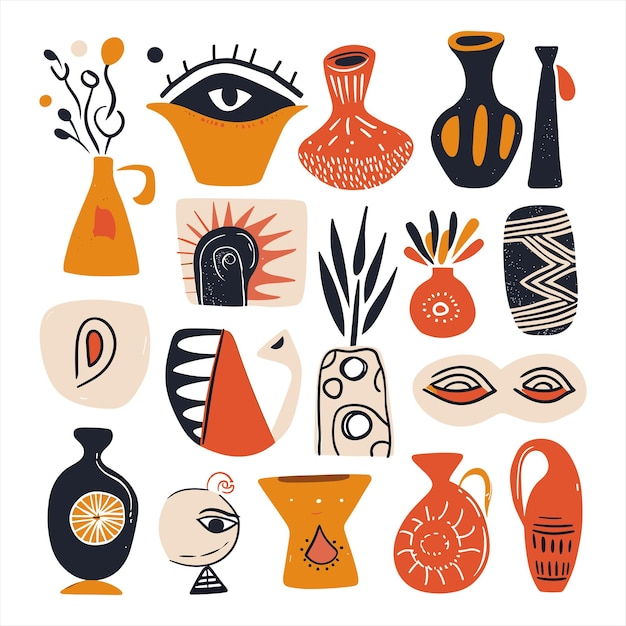 Ensemble d'illustrations de vases artistiques tribaux bohèmes