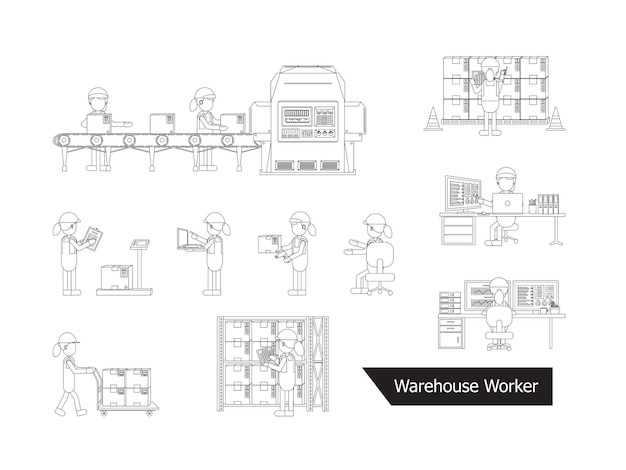 Ensemble D'illustrations Vectorielles De Caractère Féminin Des Employés D'entrepôt